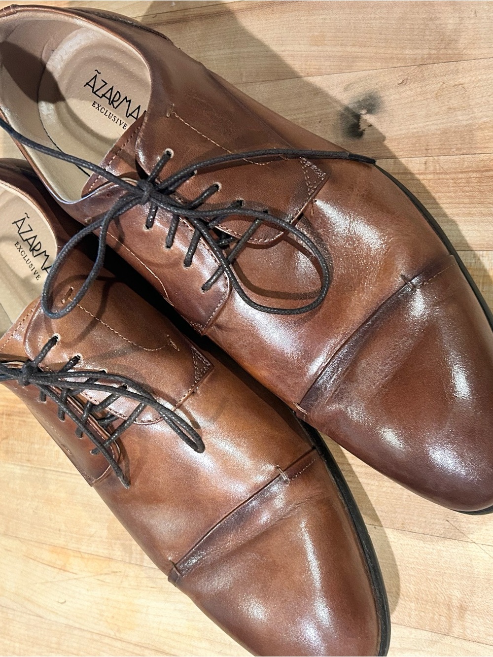 Men's Cognac Leather Cap-Toe Dress Shoes